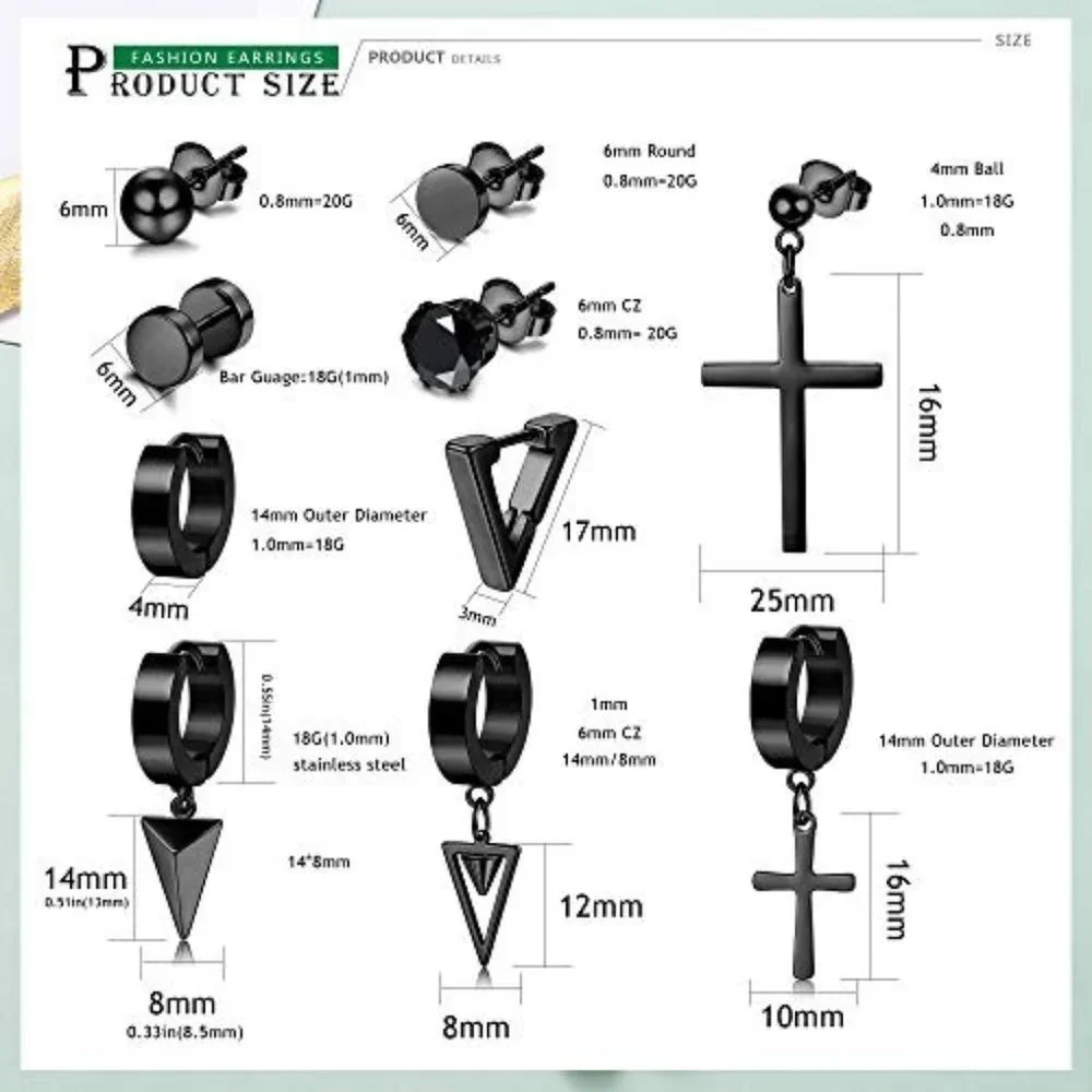 Stainless Steel Punk Goth Earrings Set